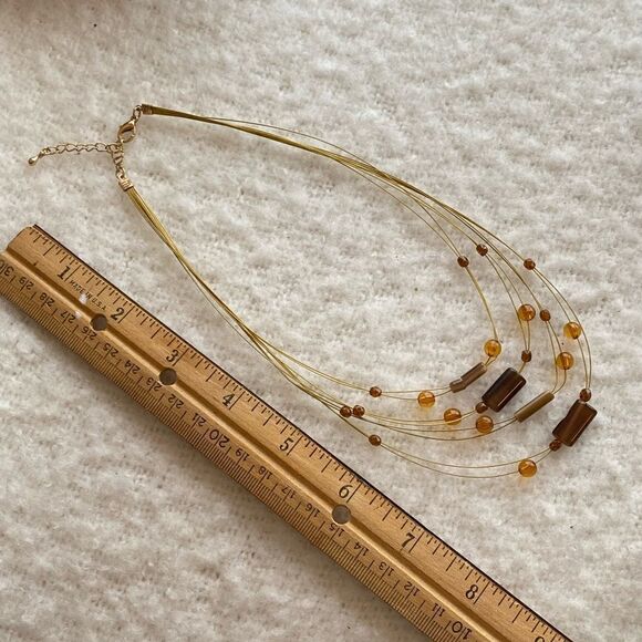 Gorgeous Art Necklace Layered Gold with Beads - Picture 5 of 6